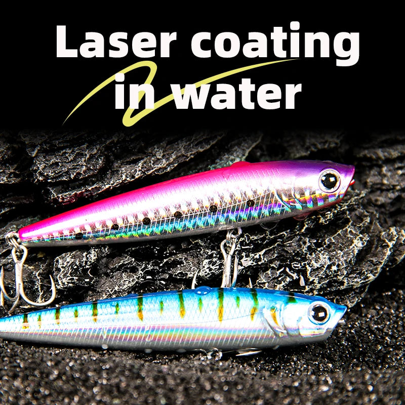 LETOYO 12g/19.5g Floating Popper Lure Long Throw Topwater Hard Pencil Baits Laser Coating Streamline Bass Fishing Lure - Duke's Fishing Supply