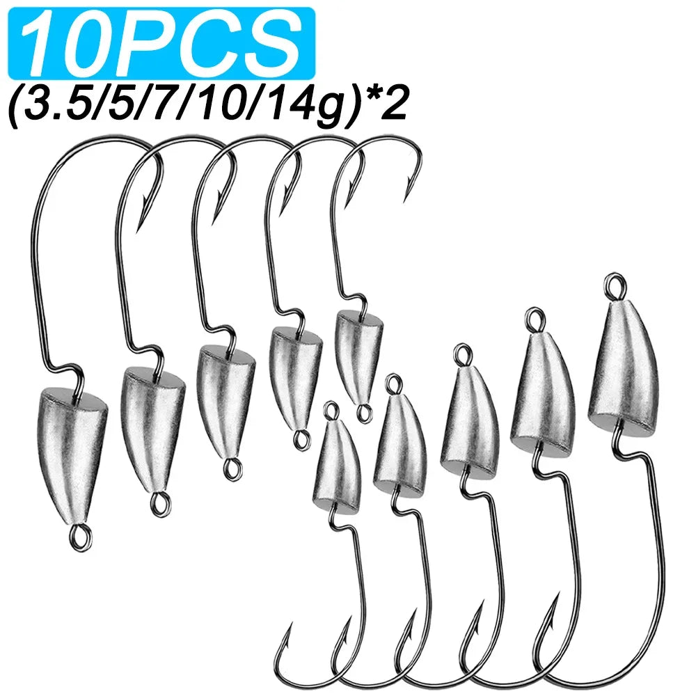 10PCS Metal Jig Head Worm Hook 3.5g 7g 10g 20g Weight Crank Fishhooks Gear Sinker Pesca for Lure Texas Rig Fishing Tackle Kit - Duke's Fishing Supply
