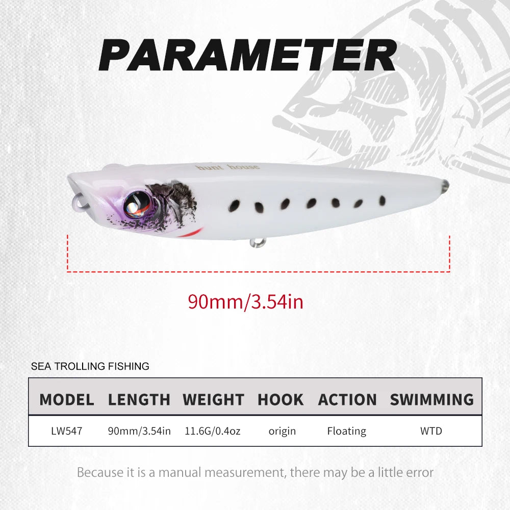 Hunthouse WTD Hard Pencil Fishing Lure Topwater Popper 90m/11.6g Stick Bait Wobblers Fishing Tackle For Seabass Pike LW547 - Duke's Fishing Supply