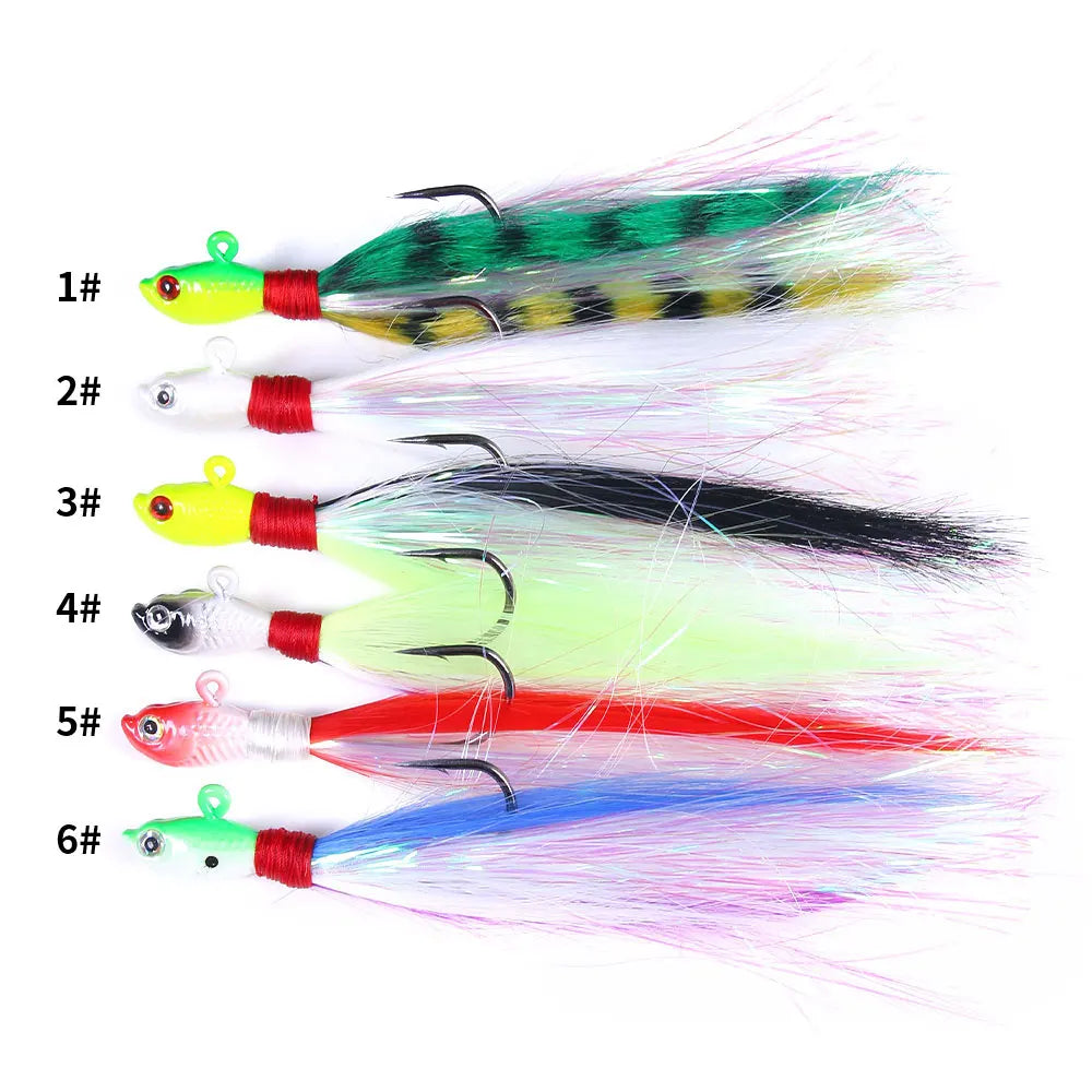 Bucktail Jigs Head Hook 3D Eyes Bait 7g 14g 28g 56g Deer Hair Feather Hook Beard Jigging Lure Fishing - Duke's Fishing Supply