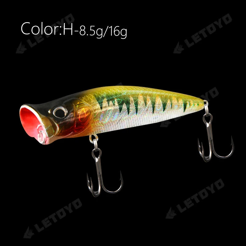 LETOYO Floating Fishing Lures 8.5g 16g Artificial Laser Coating Hard Baits Topwater Poppers Bass Pike Wobbler Popper Lure - Duke's Fishing Supply