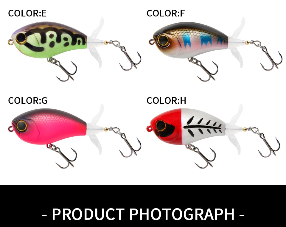 LETOYO 40mm 50mm Topwater Whopper Popper Rotating Double Propeller Tail Artificial Bait for bass pike Fishing Lures - Duke's Fishing Supply