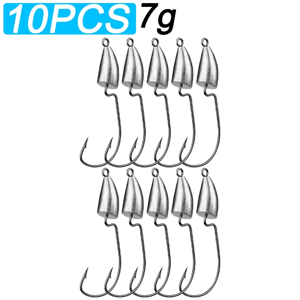10PCS Metal Jig Head Worm Hook 3.5g 7g 10g 20g Weight Crank Fishhooks Gear Sinker Pesca for Lure Texas Rig Fishing Tackle Kit - Duke's Fishing Supply