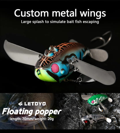 LETOYO 70mm/20g Topwater Noisy Bait Golden Cicada Propeller Popper Lure Bionic Floating Hard Baits For Bass Catfish - Duke's Fishing Supply