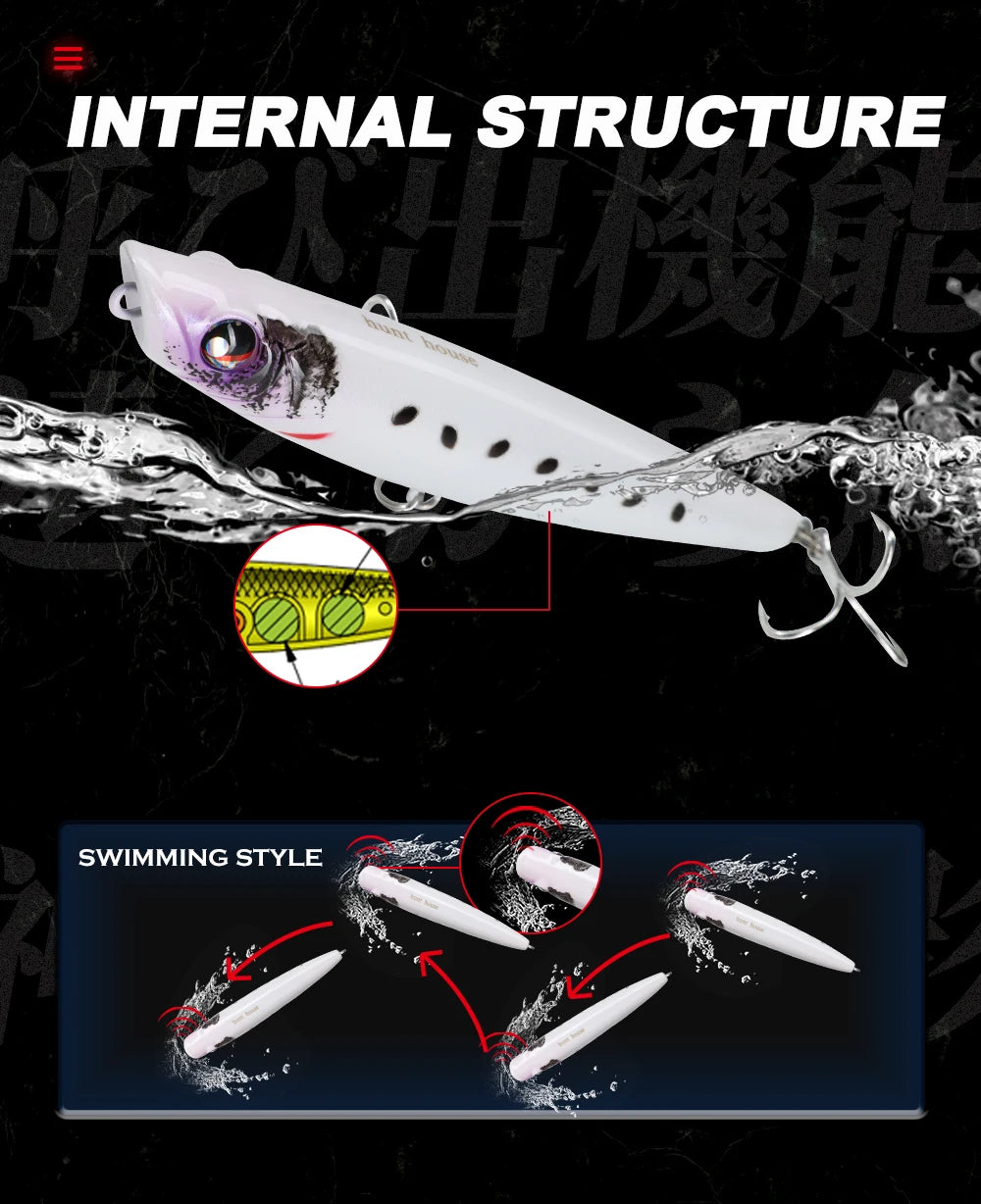 Hunthouse WTD Hard Pencil Fishing Lure Topwater Popper 90m/11.6g Stick Bait Wobblers Fishing Tackle For Seabass Pike LW547 - Duke's Fishing Supply