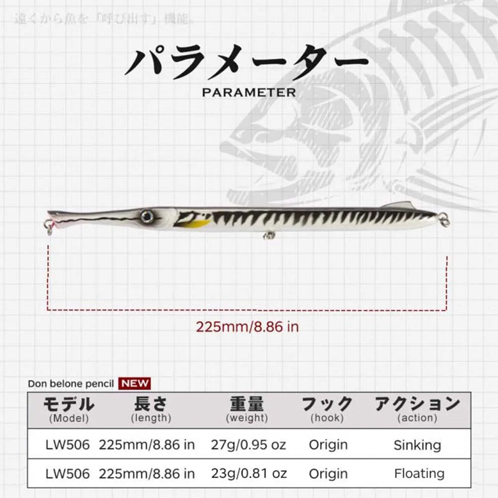 Hunthouse Don Belone Pencil Fishing Lure 225mm 23g/27g Floating/Sinking Long Casting Stickbaits For Leerfish Blue Fish LW506 - Duke's Fishing Supply