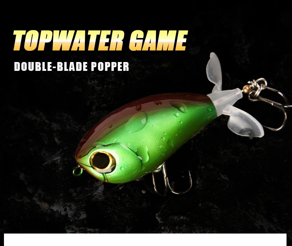 LETOYO 40mm 50mm Topwater Whopper Popper Rotating Double Propeller Tail Artificial Bait for bass pike Fishing Lures - Duke's Fishing Supply