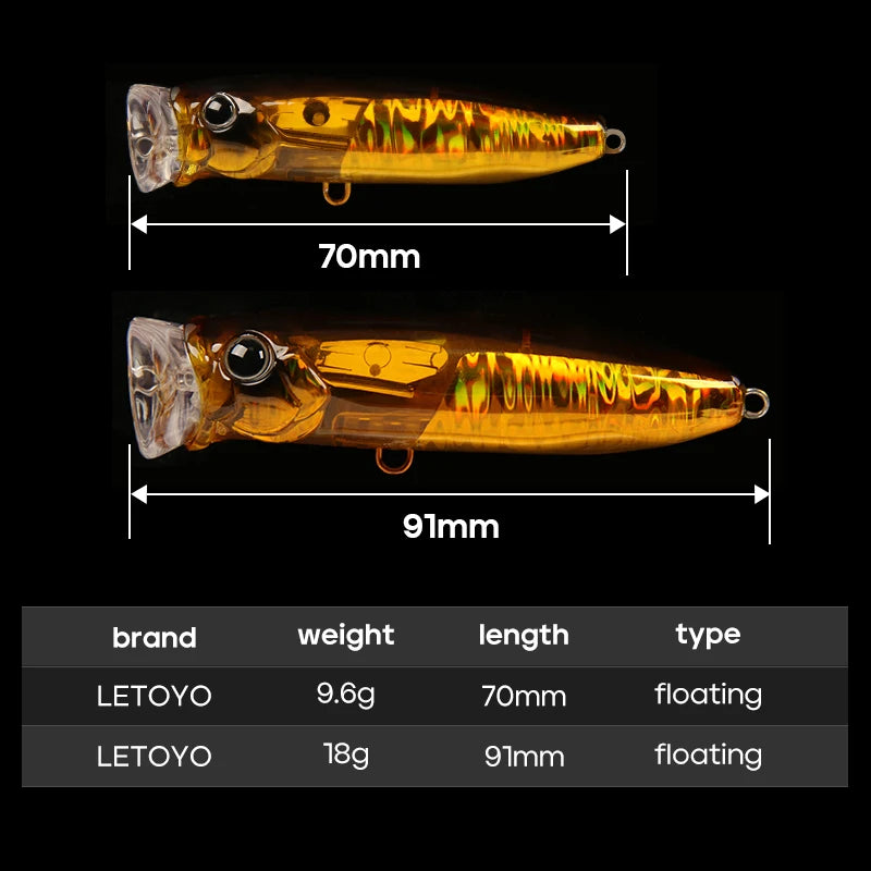LETOYO 9.6g/18g Floating Popper Lure Topwater Hard Baits With Steel Balls Artificial Popper Fishing Lure For Bass - Duke's Fishing Supply