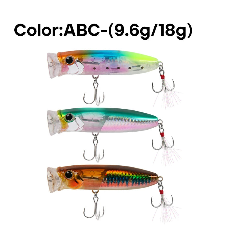 LETOYO 9.6g/18g Floating Popper Lure Topwater Hard Baits With Steel Balls Artificial Popper Fishing Lure For Bass - Duke's Fishing Supply