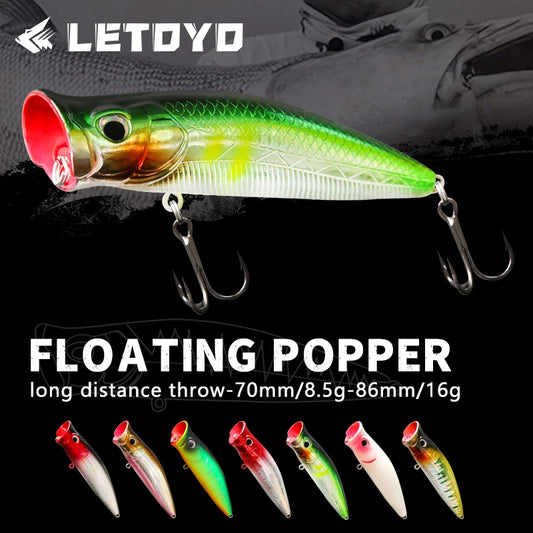 LETOYO Floating Fishing Lures 8.5g 16g Artificial Laser Coating Hard Baits Topwater Poppers Bass Pike Wobbler Popper Lure - Duke's Fishing Supply