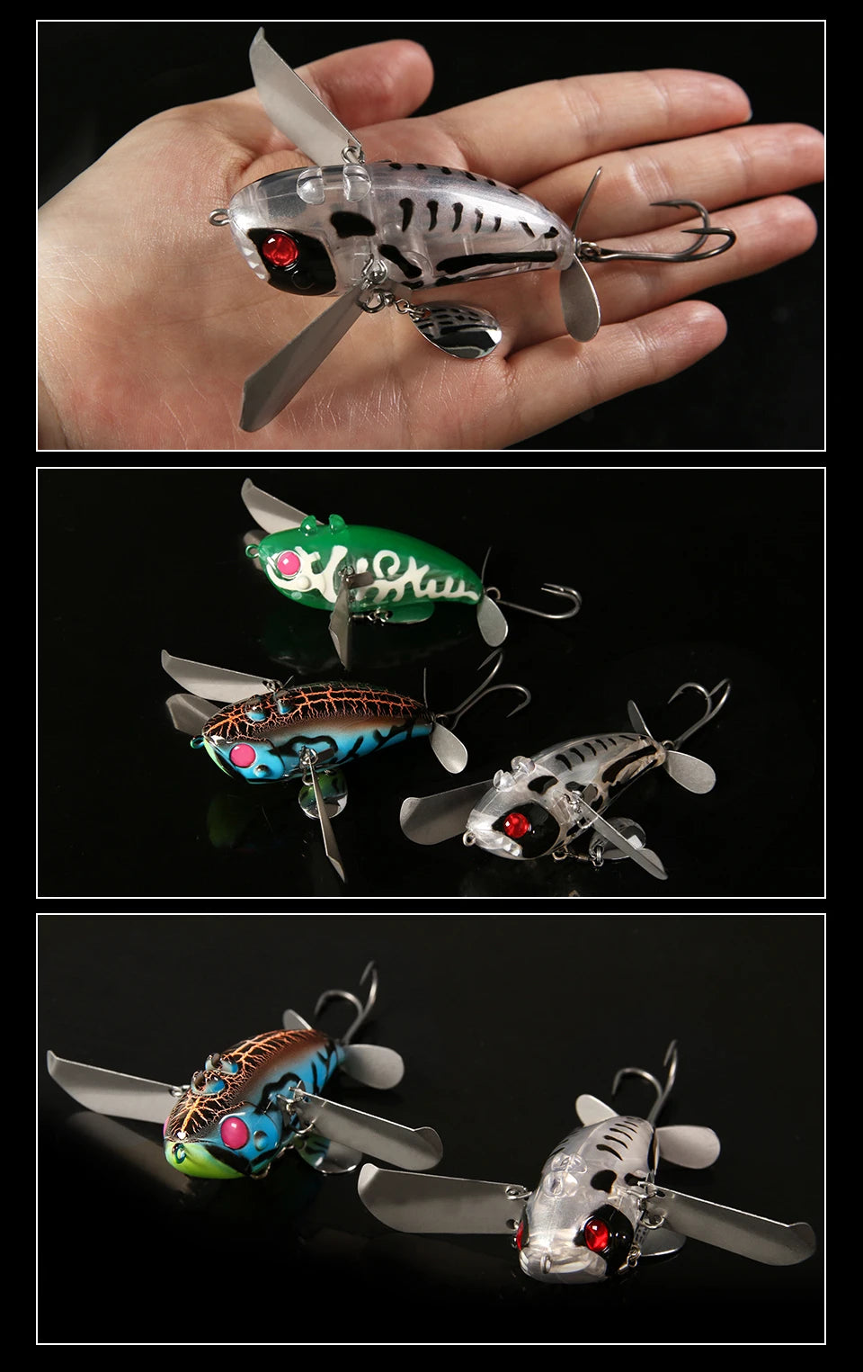 LETOYO 70mm/20g Topwater Noisy Bait Golden Cicada Propeller Popper Lure Bionic Floating Hard Baits For Bass Catfish - Duke's Fishing Supply