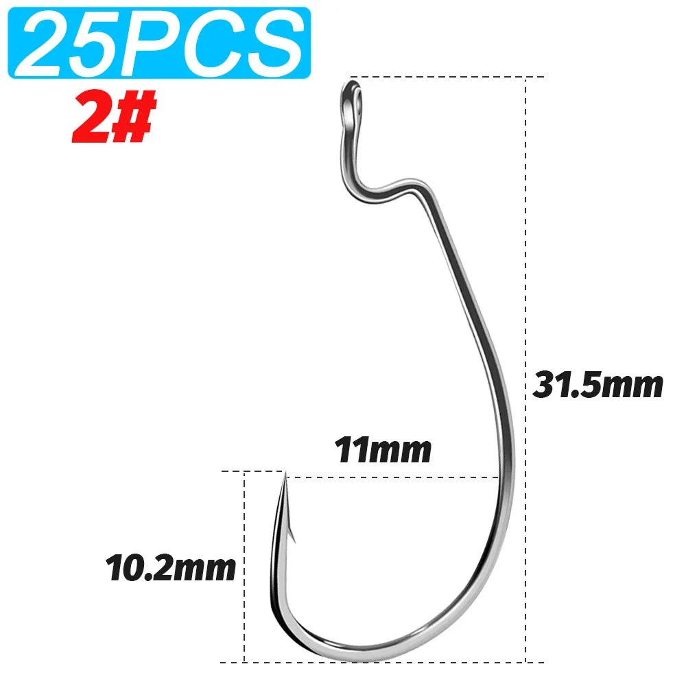 25 PCS Wide Gap Worm Hooks Texas Rig Jig Crank Big Bass Gear High Carbon Steel Offset Barbed Hook for Soft Fishing Lure Fishhook - Duke's Fishing Supply