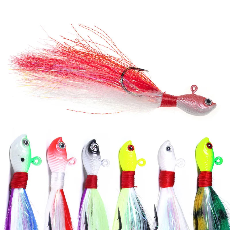 Bucktail Jigs Head Hook 3D Eyes Bait 7g 14g 28g 56g Deer Hair Feather Hook Beard Jigging Lure Fishing - Duke's Fishing Supply