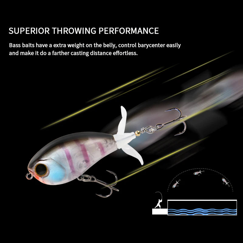 LETOYO 40mm 50mm Topwater Whopper Popper Rotating Double Propeller Tail Artificial Bait for bass pike Fishing Lures - Duke's Fishing Supply