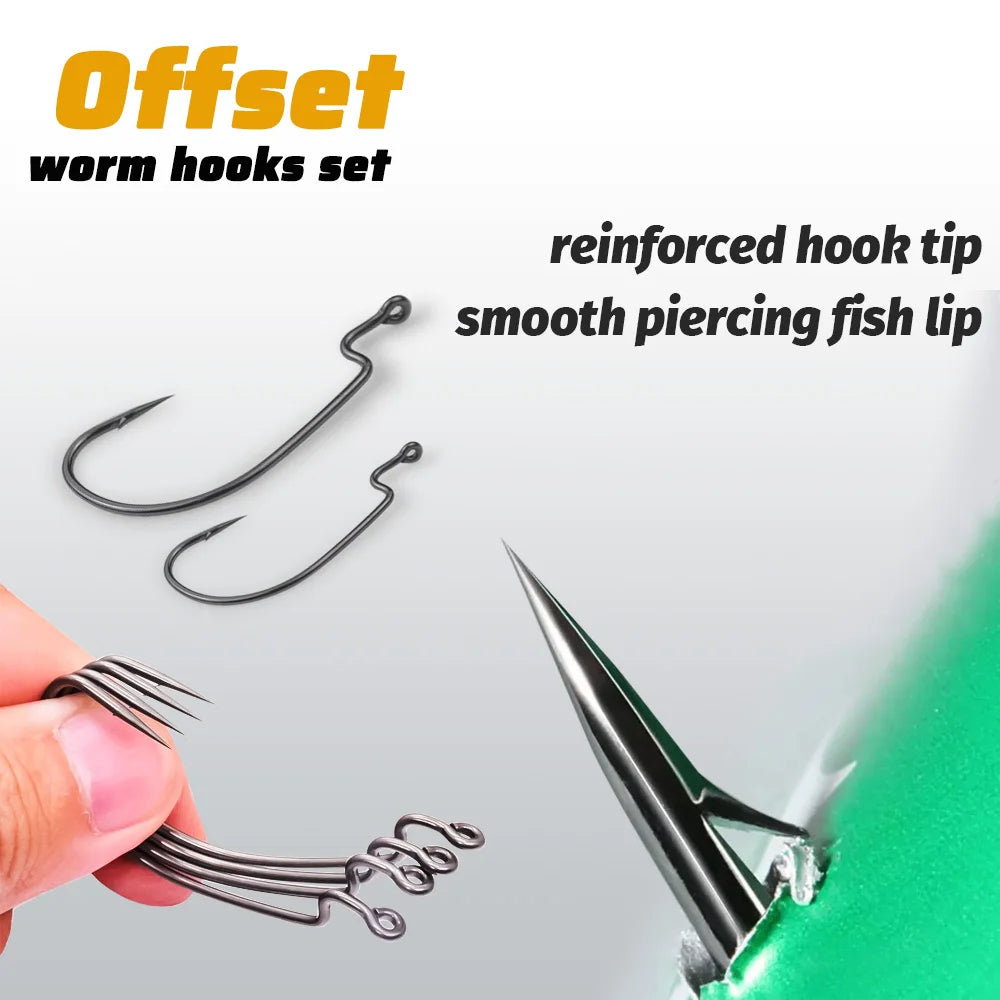 25 PCS Wide Gap Worm Hooks Texas Rig Jig Crank Big Bass Gear High Carbon Steel Offset Barbed Hook for Soft Fishing Lure Fishhook - Duke's Fishing Supply