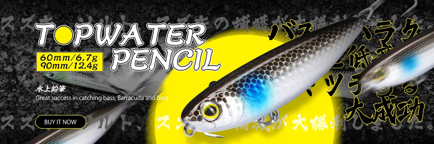 Hunthouse WTD Hard Pencil Fishing Lure Topwater Popper 90m/11.6g Stick Bait Wobblers Fishing Tackle For Seabass Pike LW547 - Duke's Fishing Supply