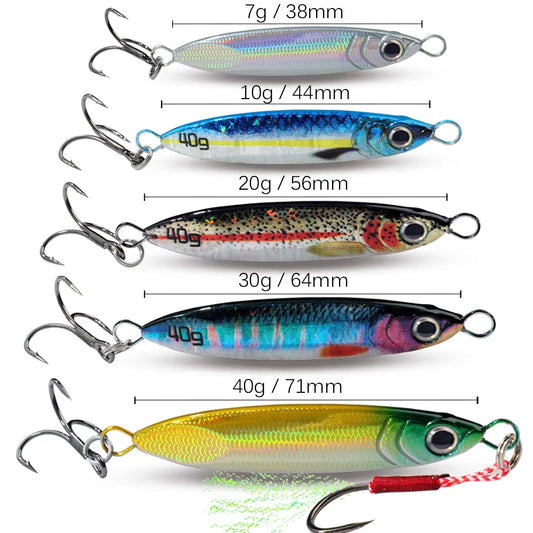 5pcs Metal Jig Lure kit 7g 10g 20g 30g 40g Spinner Sinking Pencil Fishing Tackle Feather Treble Hooks Pesca Cast 2/3/5pcs Baits - Duke's Fishing Supply