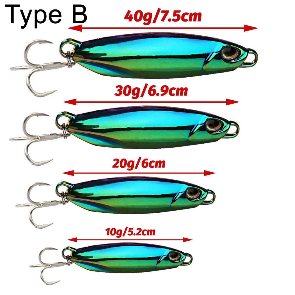 Metal Jig Fishing Lure 10g 20g 30g 40g Shore Casting Swimbait VIB Spoon Fishhook Spinner LAKE Ocean Tackle Pesca Artificial Bait - Duke's Fishing Supply