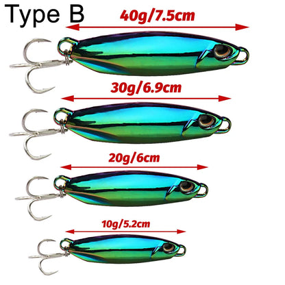 Metal Jig Fishing Lure 10g 20g 30g 40g Shore Casting Swimbait VIB Spoon Fishhook Spinner LAKE Ocean Tackle Pesca Artificial Bait - Duke's Fishing Supply