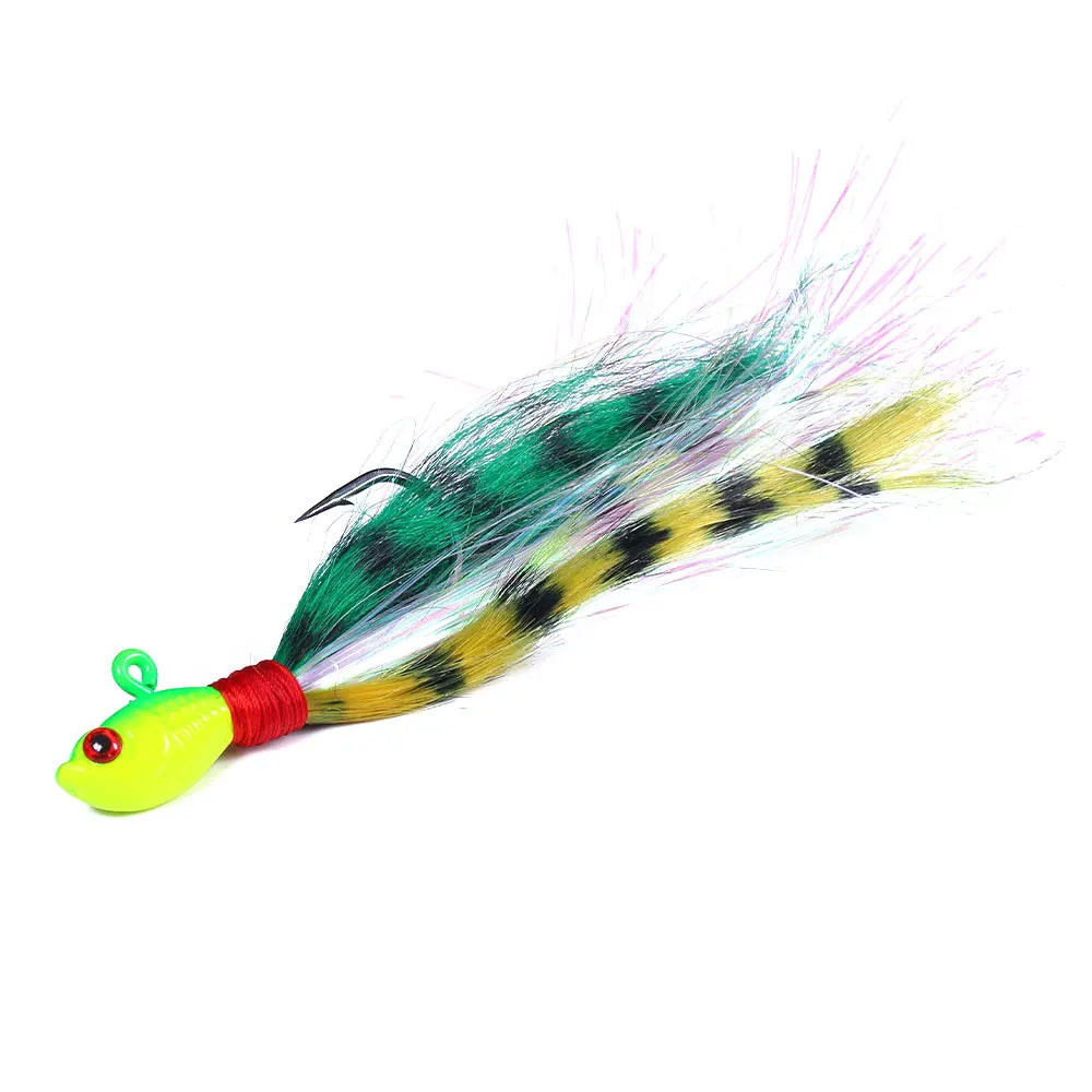 Bucktail Jigs Head Hook 3D Eyes Bait 7g 14g 28g 56g Deer Hair Feather Hook Beard Jigging Lure Fishing - Duke's Fishing Supply