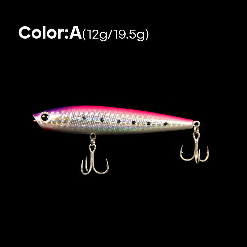 LETOYO 12g/19.5g Floating Popper Lure Long Throw Topwater Hard Pencil Baits Laser Coating Streamline Bass Fishing Lure - Duke's Fishing Supply