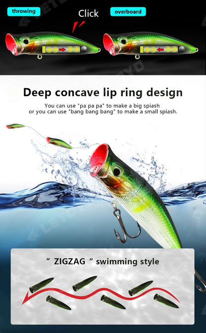 LETOYO Floating Fishing Lures 8.5g 16g Artificial Laser Coating Hard Baits Topwater Poppers Bass Pike Wobbler Popper Lure - Duke's Fishing Supply