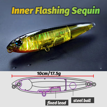 GOBAIT Floating Pencil Bait 17.5g 10cm Topwater Walk The Dog Fishing Lure 3D Swimbait Hook Popper Pesca Minnow Rattle Cranbait - Duke's Fishing Supply