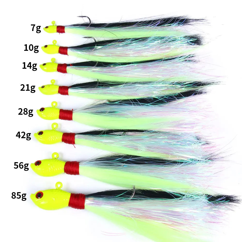 Bucktail Jigs Head Hook 3D Eyes Bait 7g 14g 28g 56g Deer Hair Feather Hook Beard Jigging Lure Fishing - Duke's Fishing Supply