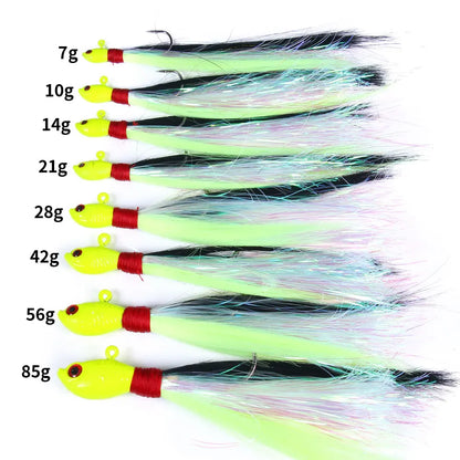Bucktail Jigs Head Hook 3D Eyes Bait 7g 14g 28g 56g Deer Hair Feather Hook Beard Jigging Lure Fishing - Duke's Fishing Supply