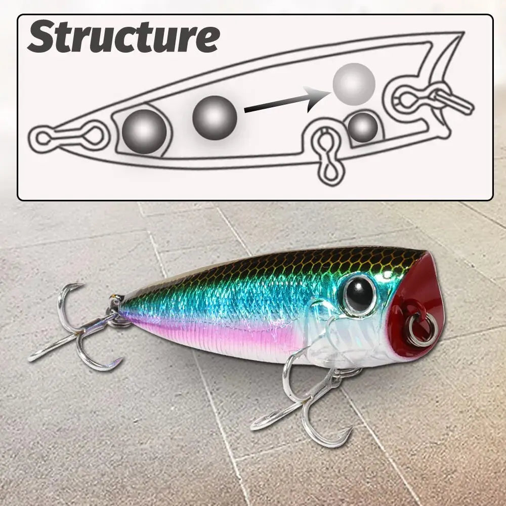 Top Water Floating Popper 8g 6.5cm Lure Steel Ball Copper Ballast Balance System Swimbait Pesca Wobbler Minnow Tackle Crank Bait - Duke's Fishing Supply
