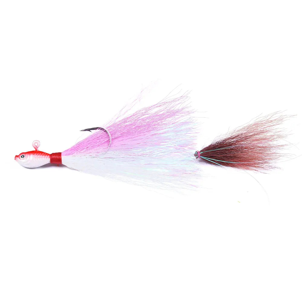 Bucktail Jigs Head Hook 3D Eyes Bait 7g 14g 28g 56g Deer Hair Feather Hook Beard Jigging Lure Fishing - Duke's Fishing Supply