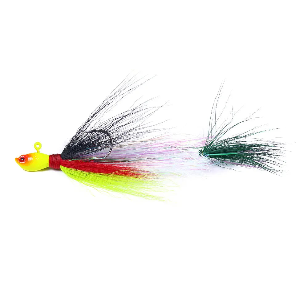 Bucktail Jigs Head Hook 3D Eyes Bait 7g 14g 28g 56g Deer Hair Feather Hook Beard Jigging Lure Fishing - Duke's Fishing Supply