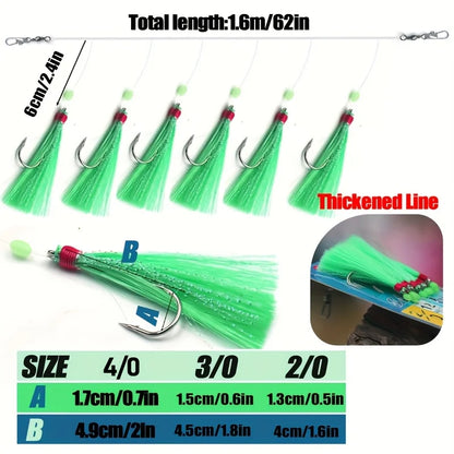 1Pack/6Hooks Pre-Tied Sabiki Fishing Rigs with Sharp Carbon Steel Hook 2/0, 3/0, 4/0 Thickened Line, Sea Fishing Rig - Duke's Fishing Supply