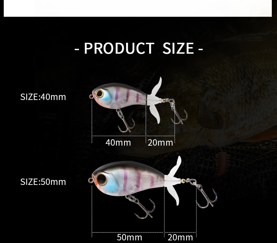 LETOYO 40mm 50mm Topwater Whopper Popper Rotating Double Propeller Tail Artificial Bait for bass pike Fishing Lures - Duke's Fishing Supply