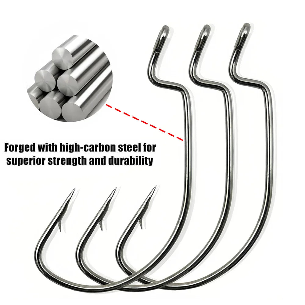 25 PCS Wide Gap Worm Hooks Texas Rig Jig Crank Big Bass Gear High Carbon Steel Offset Barbed Hook for Soft Fishing Lure Fishhook - Duke's Fishing Supply