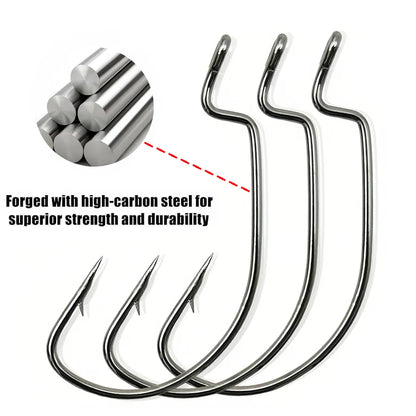 25 PCS Wide Gap Worm Hooks Texas Rig Jig Crank Big Bass Gear High Carbon Steel Offset Barbed Hook for Soft Fishing Lure Fishhook - Duke's Fishing Supply