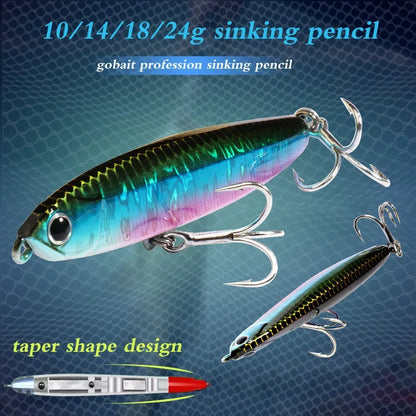 GOBAIT Sinking Pencil Bait 10g 14g 18g 24g Minnow 8cm 10cm Fishing Hook Metal Jig Wobbler Plopper Casting Gear Popper Pesca Lure - Duke's Fishing Supply