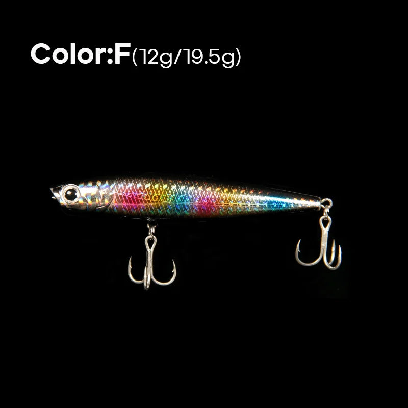 LETOYO 12g/19.5g Floating Popper Lure Long Throw Topwater Hard Pencil Baits Laser Coating Streamline Bass Fishing Lure - Duke's Fishing Supply