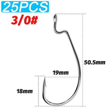 25 PCS Wide Gap Worm Hooks Texas Rig Jig Crank Big Bass Gear High Carbon Steel Offset Barbed Hook for Soft Fishing Lure Fishhook - Duke's Fishing Supply