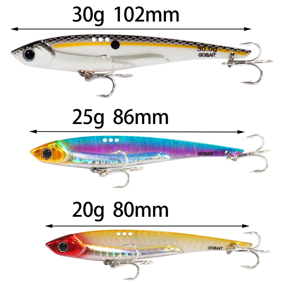 GOBAIT VIB Fishing Lure 20g 25g 30g Metal Jig Sinking Blade Hook Spinner Spoon Cast VIBRATION Carbon Steel Tackle Hard Bait - Duke's Fishing Supply