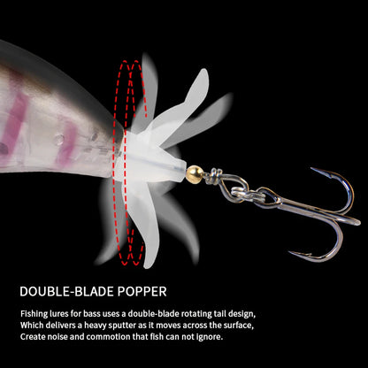 LETOYO 40mm 50mm Topwater Whopper Popper Rotating Double Propeller Tail Artificial Bait for bass pike Fishing Lures - Duke's Fishing Supply