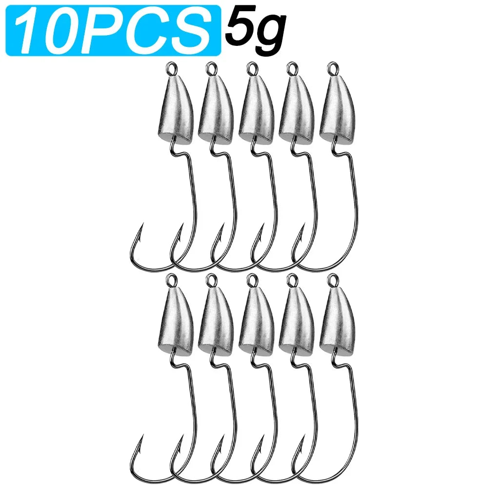 10PCS Metal Jig Head Worm Hook 3.5g 7g 10g 20g Weight Crank Fishhooks Gear Sinker Pesca for Lure Texas Rig Fishing Tackle Kit - Duke's Fishing Supply