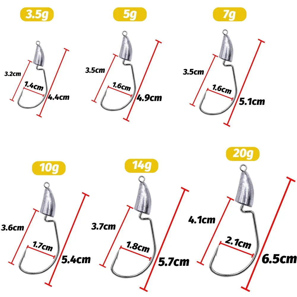 10PCS Metal Jig Head Worm Hook 3.5g 7g 10g 20g Weight Crank Fishhooks Gear Sinker Pesca for Lure Texas Rig Fishing Tackle Kit - Duke's Fishing Supply