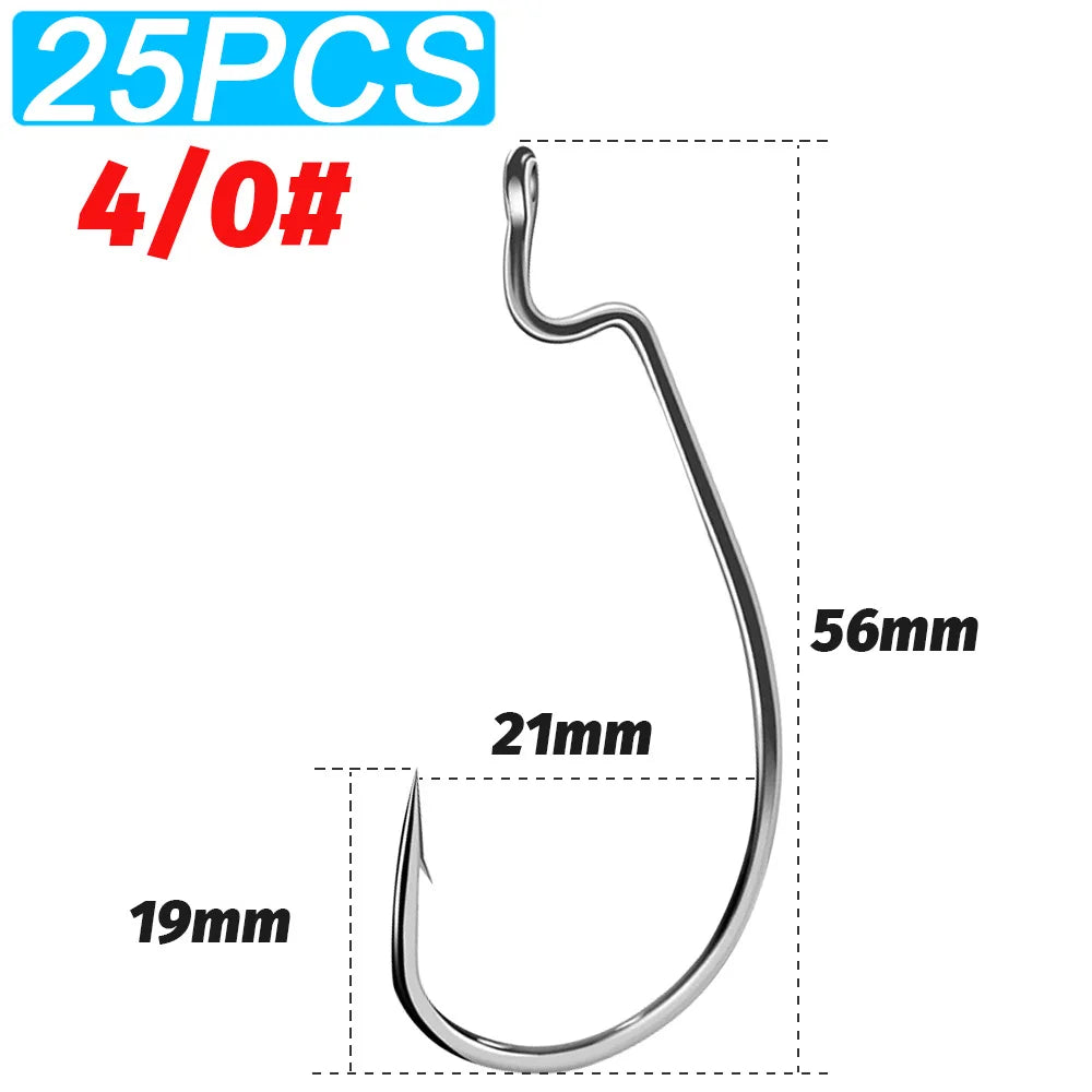 25 PCS Wide Gap Worm Hooks Texas Rig Jig Crank Big Bass Gear High Carbon Steel Offset Barbed Hook for Soft Fishing Lure Fishhook - Duke's Fishing Supply