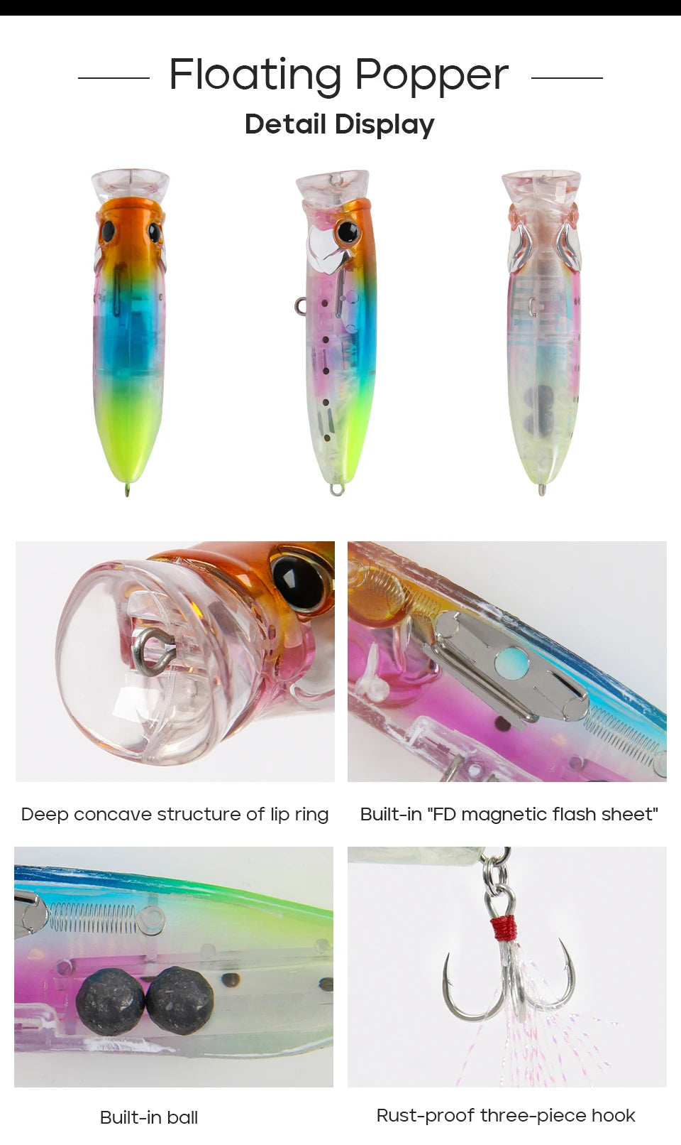 LETOYO 9.6g/18g Floating Popper Lure Topwater Hard Baits With Steel Balls Artificial Popper Fishing Lure For Bass - Duke's Fishing Supply