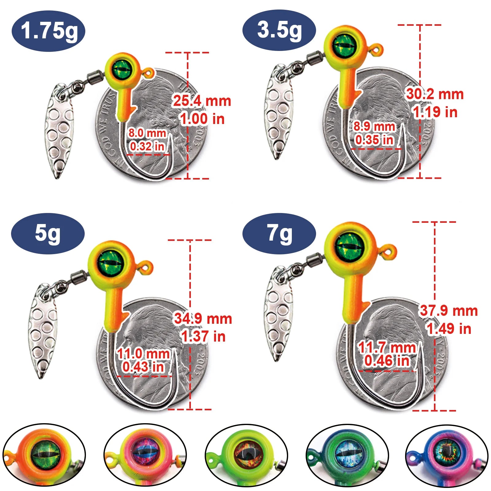 Colored Jighead with Spinner (Various Sizes) - Duke's Fishing Supply