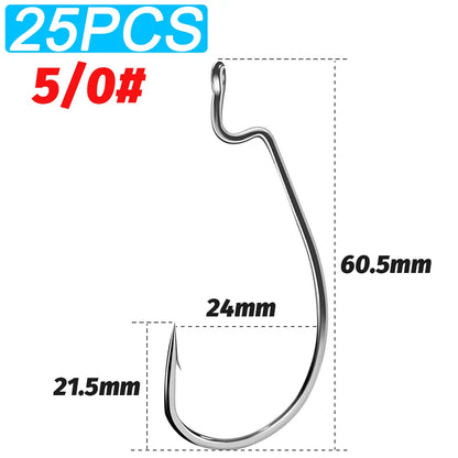 25 PCS Wide Gap Worm Hooks Texas Rig Jig Crank Big Bass Gear High Carbon Steel Offset Barbed Hook for Soft Fishing Lure Fishhook - Duke's Fishing Supply