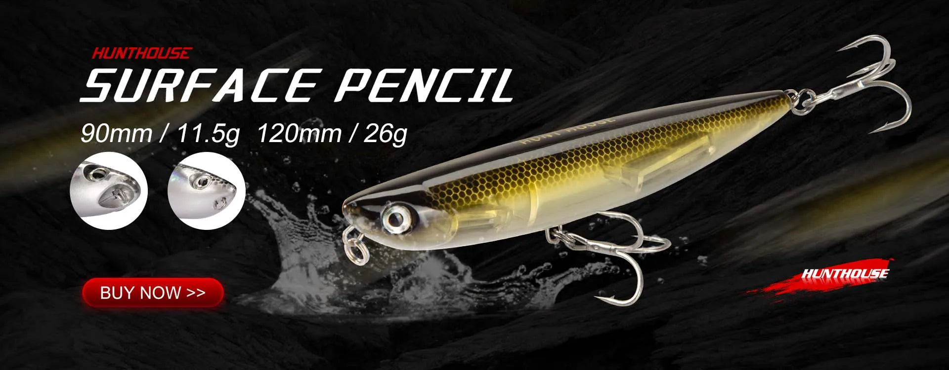 Hunthouse WTD Hard Pencil Fishing Lure Topwater Popper 90m/11.6g Stick Bait Wobblers Fishing Tackle For Seabass Pike LW547 - Duke's Fishing Supply