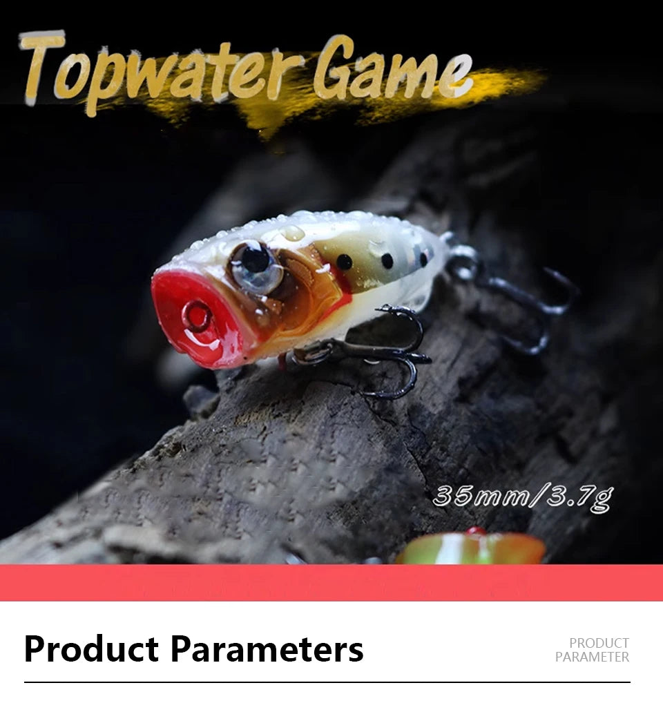 LETOYO 35mm 3.7g Micro Popper Fishing Lure Topwater Mini Artificial Hard Baits Wobblers For Stream Trout Bass Fishing Lures - Duke's Fishing Supply