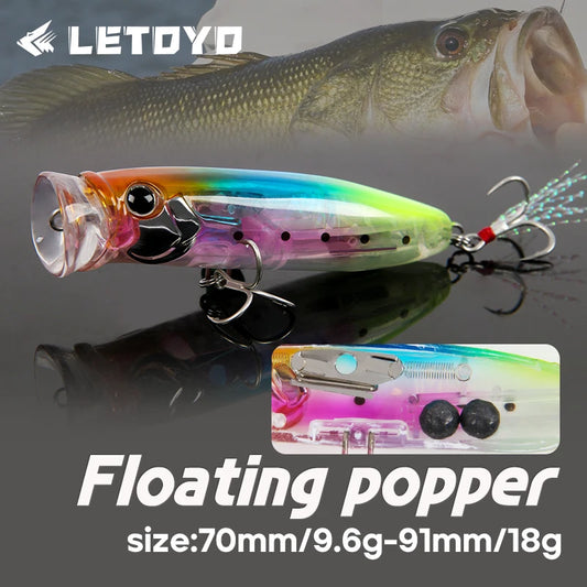 LETOYO 9.6g/18g Floating Popper Lure Topwater Hard Baits With Steel Balls Artificial Popper Fishing Lure For Bass - Duke's Fishing Supply